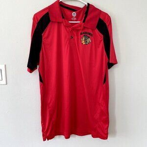 NHL hockety blackhawks red black collared polo shirt casual chicago men's size L